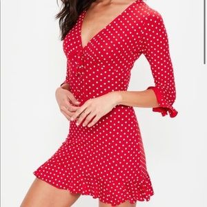 Red Polka Dot Print Frill Tea Dress